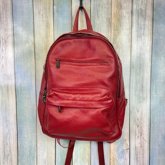 Damero Red Leather Backpack Keizer Double Strap Travel Bag Laptop Pockets - Picture 9 of 9